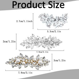 YUBBYSTU 3 Pcs Rhinestone Hair Clips, Pearl Hair Clip Flower Hair Barrettes Leaf Bridal Pins Crystal Decorative Headwear Accessories with Spring Clips for Women Girls Bridesmaid