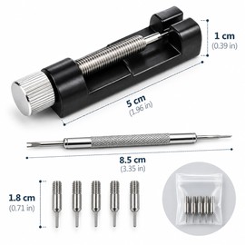 7-Piece Watch Band Link Removal Kit with Spring Bar Tool and Spare Pins, Black