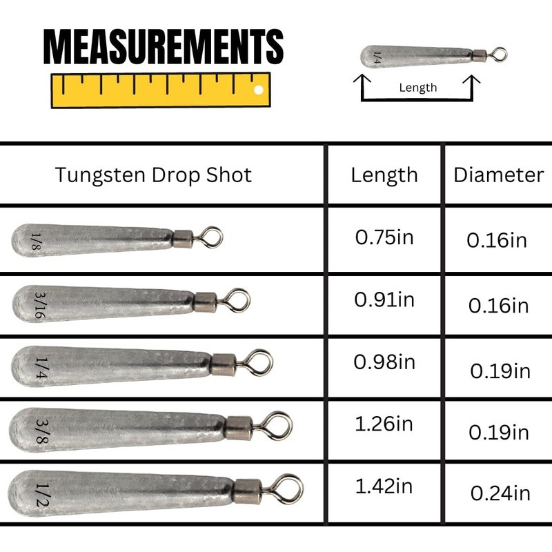Reaction Tackle Tungsten Drop Shot (Silver, Skinny, 1/8)- Tie on