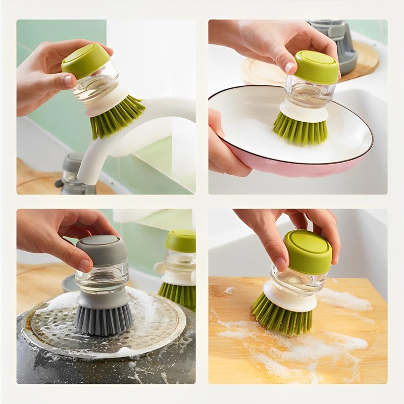 Dish Brush with Soap Dispenser and Holder 2pcs, Kitchen Dish