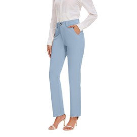 KICZOY Women's Stretch Business Straight Leg Dress Pants with Pockets Wear to Work Casual Suitpants A-Light Blue
