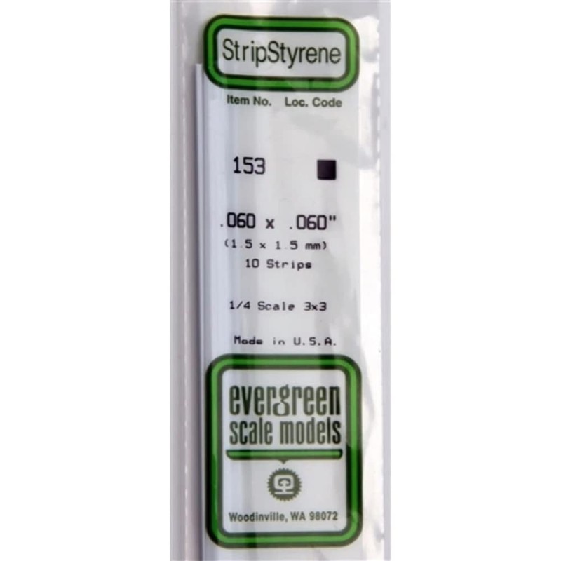 Evergreen Scale Models Strip .060 x .060 10 EVG153 Plastic