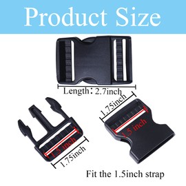 J.CARP 4 Pack 1.5" Wide Quick Side Release Buckles, Dual Adjustable No Sewing Slide Clips Snaps, Heavy Duty Plastic Replacement for Nylon Strap Backpack Nylon Webbing Belt Fanny Pack Pet Dog Collars