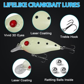 Saltwater Luminous Fishing Lures Night Fishing Bait Kit,5PCS Glow Crank Pencil VIB Minnow Popper Hard Bait with 2 Treble Hooks with Tackle Box