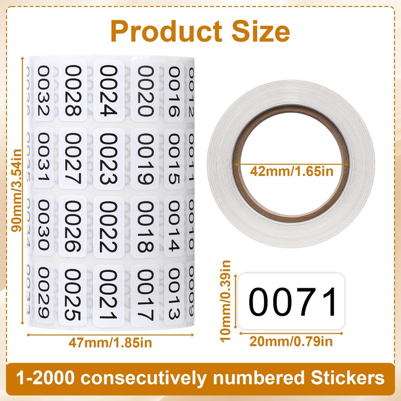 Inventory Number Stickers 1-2000 Consecutive Waterproof Self-Adhesive Vinyl Labels for
