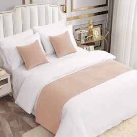 AMBERIS Bed Runner Single Layer Chenille Beige, Modern Style Bed Scarves for Home Hotel Decorations