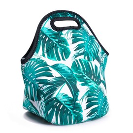 Insulated Neoprene Lunch Bag for Women, Men and Kids - Reusable Soft Lunch Tote for Work and School(Tropical Leaves)