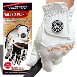 Copper Tech Ladies Golf Gloves Women Right Handed Golfer & Left Handed Golfer 2 Pack | Copper Compression Joint Support | Flexible & Comfortable Fit with Premium Leather | Tacky Grip Reinforced Pad