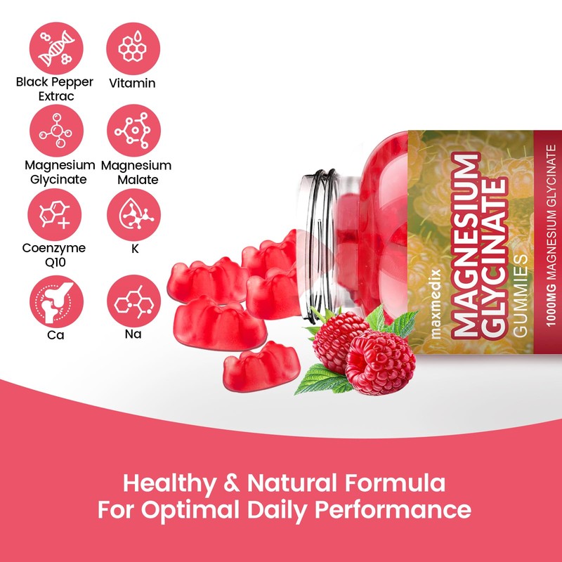 Magnesium Gummies 1000mg -Magnesium Glycinate Supplement and Magnesium L-Threonate Gummy,Sugar