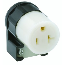 Leviton 20 Amp, 125Volt, Connector, Industrial Grade, Straight Blade, Grounding, Angle, 5369-CA, Black-White