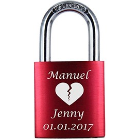 ♥ Love Goals Engraved Love Padlock with Engraving | Individual | Ideal Gift for Lovers & Couples | High-Quality Gift Packaging | Lock with 2 Keys | Anodised | M010 | Colour: Green, Blue, Red & Purple, red