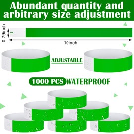 Epakh 1000 Pcs Paper Wristbands Neon Wrist Bands Waterproof Hand Bands for Events Lightweight Concert Wristbands Neon Colored Adhesive Wristbands for Party (Green)