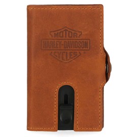 Harley-Davidson Men's Embossed Bar & Shield Pop-Up Card Holder Wallet - Brown