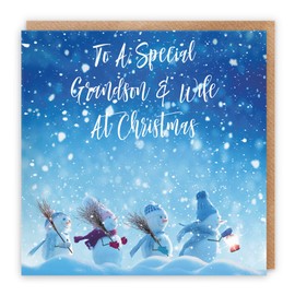 Hunts England - Grandson And Wife Christmas Card - To A Special Grandson & Wife At Christmas - Snow People Collection - Fun Card