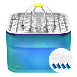 Crystal Cat Water Fountain Stainless Steel with 4 Filters and 4 Sponges, 101oz/3L Pet Fountain with LED Light for Cats and Dogs (Green)