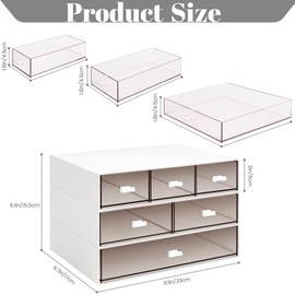 3 Tier Stackable Desk Organizer with 6 Drawers, Plastic Desk Storage Box Desktop Drawers, Detachable Makeup Storage Office Stationery Supplies Organizer for Desk Office School(New White)