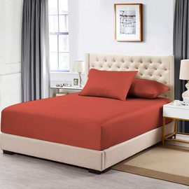 NIM TEXTILE Luxury Sheets 1600 TC Softness Deep Pocket 3pc Fitted Sheets Set - 1 Fitted Sheet and 2 Pillowcases - Milano Collection Bedding - Burnt Orange, Full