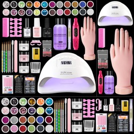 Acrylic Nail Kit for Beginners: Monomer Acrylic Nail Liquid Powder with Practice Hand U V Light Drill French Tips for Nail Starters with Everything Home Salon Gift Set
