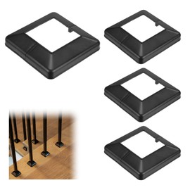 M METERXITY 4-Pack Post Base Cover, Fits 4"x 4" PVC Post Skirt Split Type for Indoor/Outdoor Iron Railing/Wood Posts/Fence/Stairs/Patios/Handrail/Porch Column Wrap Post Trim [Black]