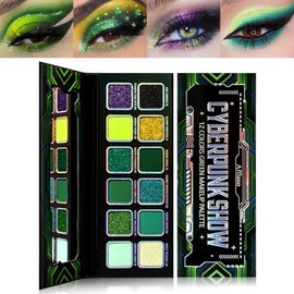 La Catrina Paleta De Sombras De Ojos Verdes 12 Colores Brillantes Holográficos Verdes Cibernéticos Con Acabado Mate Brillante Para Una Apariencia