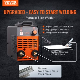 VEVOR Stick Welder, 160Amp 2 in 1 ARC/Lift Tig Welder Machine 110/220V with Hot Start Arc Force Anti-Stick