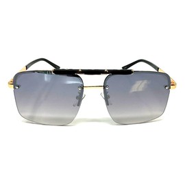Dweebzilla Classic Square Luxury Semi Rimless Pilot Aviator Sunglasses (Gold & Black Frame - Silver Flash Mirror Lenses)