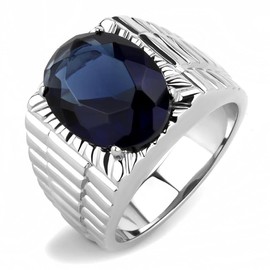 Yourjewellerybox Mens Sapphire Ring Signet Pinky Silver Blue Oval Stainless Steel CZ 3461 Size Z2