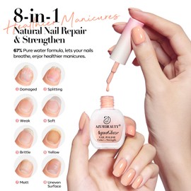 AZUREBEAUTY Nail Polish Strength, Light Nude Soft Pink Natural Air Dry Nail Strengthening and Growth for Nail Damage Concealer Rose Scent Gifts for Women 10ml