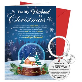 DPKOW Husband Christmas Card Keyring Set, Christmas Card for Husband Christmas Xmas Gifts, Romantic Christmas Greeting Card Christmas Keyring, Wedding Anniversary Christmas Birthday Gifts for Husband