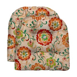 Resort Spa Home Decor Tufted U-Shape Wicker Seat Cushions Set of 2 | 19" x 19" | All-Weather Spun Fabric | Water-Resistant | Outdoor Chair Cushions for Patio Furniture | Fanfare Sonoma Cream