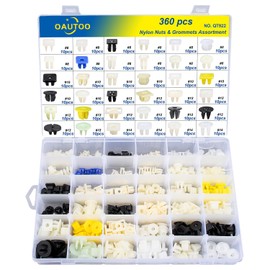 OAUTOO 360pcs Nylon Grommet Nut Assortment for Automotive Body Bumper Fender Liner Grille Headlamp License Plate Door Panel Trim Nuts
