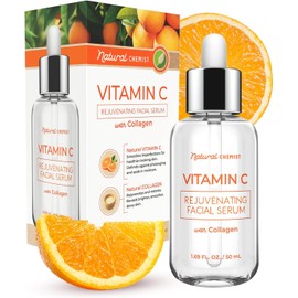 Natural Chemist Suero Facial Con Vitamina C Y Colágeno: Mejora La Elasticidad De La Piel, Reduce Las Manchas Oscuras Y Las Arrugas, Ilumina El Cutis - 1,69 Onzas Líquidas/50 M Vitamina C Y Colágeno
