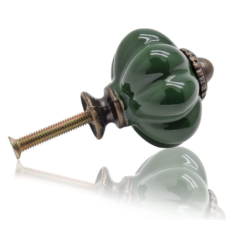 Seimneire 25pcs Dark Green Pumpkin Knobs, Vintage Ceramic Cabinet Handles,