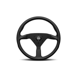 MOMO Motorsport Montecarlo - Volante de piel de punto negro, radios anodizados cepillados, puntada BK 350 mm                                          