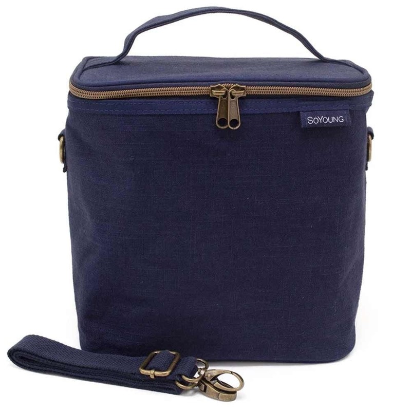 SoYoung Large Linen Insulated Lunch Poche, Pinstripe Heather Grey