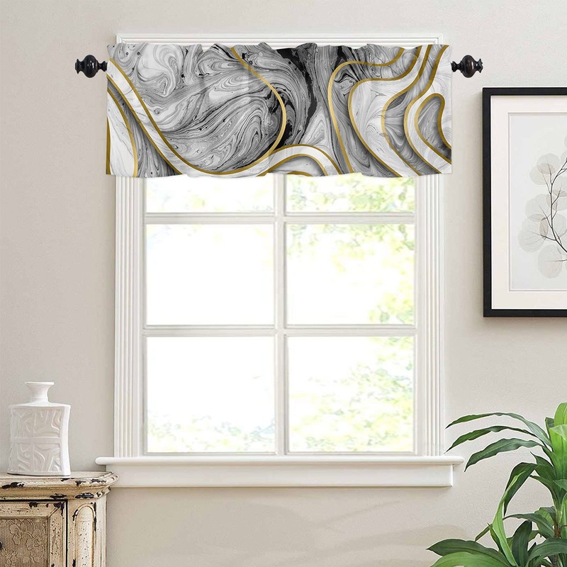 Savannan Window Curtains Valances, Marble Texture Line Black Gold White