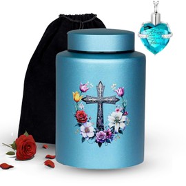 160 lbs Large Urns for Adult Male Female Ashes, Decorative Cremation Urn for Human Ashes, Beautiful Peaceful Love of Cross Funeral Burial Urn, Stainless Steel Keepsake Urn (Medium urns Cross)