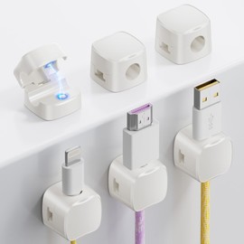 gliship 6-Pack Magnetic Cable Clips - Cell Phone Cord Holder for Nightstand, Mini Cube Cord Holder with 6 Extra Strong Adhesive Pads, USB Cable Magnetic Clip for Office Desk Phone Car Wall Home