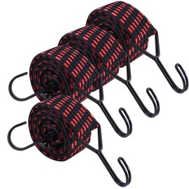 Adjustable Flat Bungee Cord with Hook, Heavy Duty Thickened & Widened Elastic Strap, 240lbs Strength - Adjust from 24 to 40 Inch, Ideal for Outdoor, Camping, Luggage, Tarp, Truck, Red 4-Pack