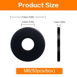 Ezitruz Washers M6 Black, Pack of 50 Carbon Steel Washers, Body Washers M6, Flat Washers Spacers for Screws & Nuts & Threaded Rod