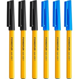 STAEDTLER Fine 0.3mm 430 Stick Ballpoint Pens Writing Pen Smooth - Black and Blue Ink (6)