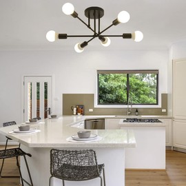 Hudi Fyier Hudi Fyier Modern Chandelier Light Fixtures, 6 Lights Modern Semi Flush Mount Ceiling Light, Chandelier Lighting for Living Room Bedroom Dining Room Kitchen Office (Black)