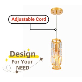 WISBEAM Brushed Gold Crystal Pendant Lights Fixture, 1-Light Kitchen Island Pendant Lights with E26 Medium Base Max. 60 Watts, ETL Rated, Bulbs not Included, Pendant Lighting for Living Room Bedroom