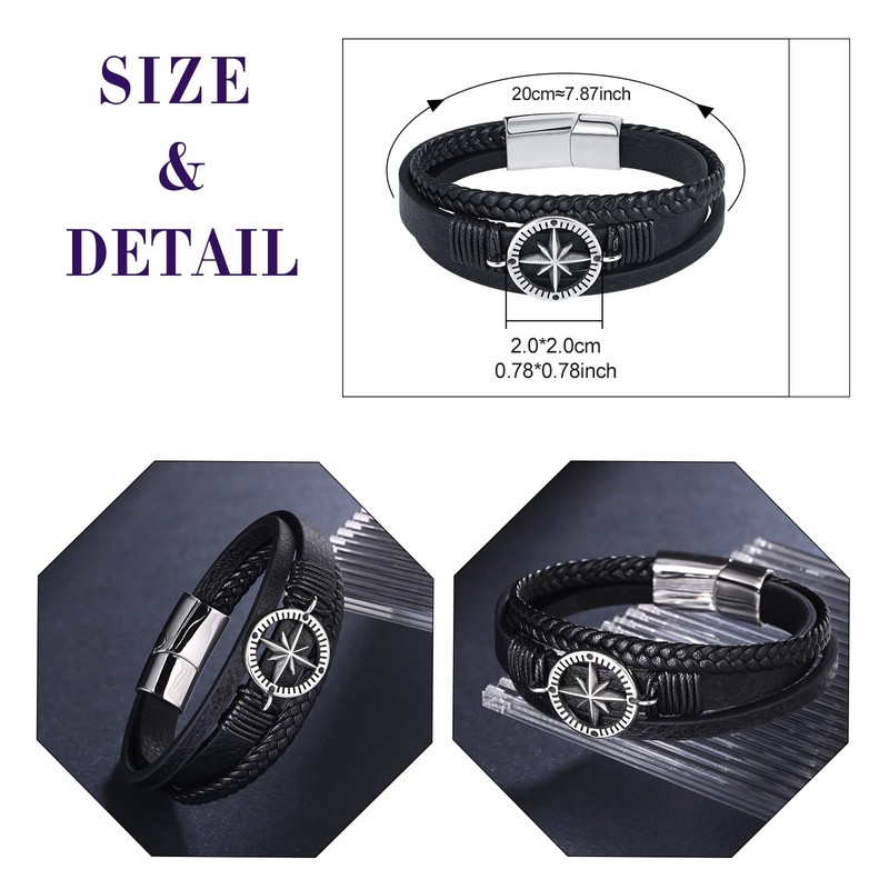 Feilok Eight-pointed Star Bracelet Men's Bangle Wrap Bracelet Cuff Leather