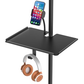 Multi-Functional Metal Mic Stand Tray Shelf with Phone Holder - Universal Microphone Stand Tray Clamp on Most Studio, Concert, Karaoke, Music Stand Tray with 11.7" x 7.8" for Storage