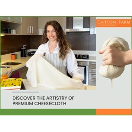 Cotton Farm Grade 100 Premium Cheese Cloths - Precision Straining & More; 45 Sq Ft (5x1 yards); 100% Unbleached Cotton Cheesecloth; Reusable with Hemmed 2 Edges; Ultra-Dense (the finest) Butter Muslin