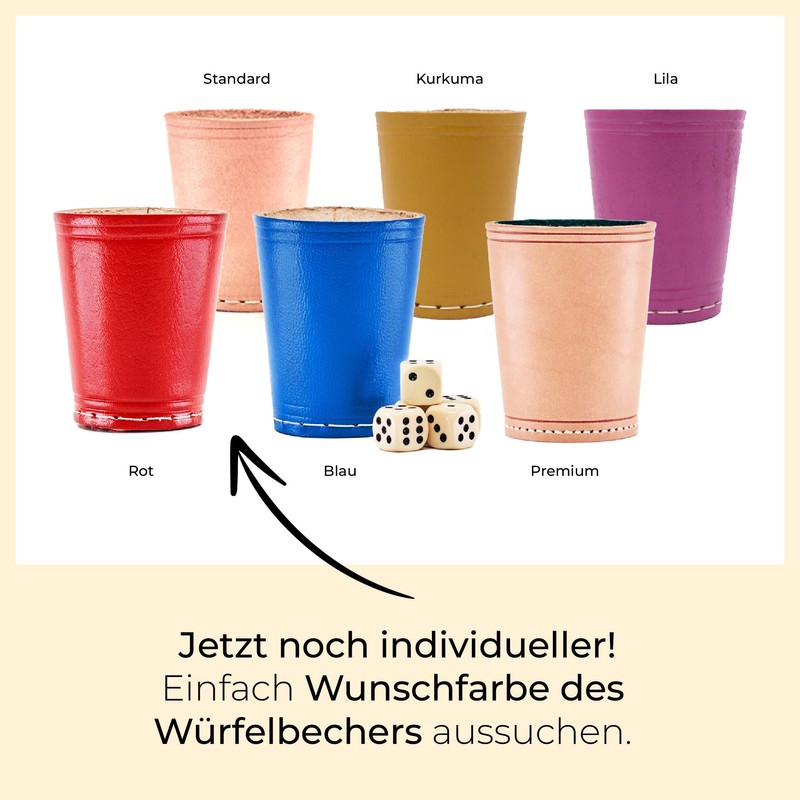 Individual Dice Cup with Own Engraving Motif + 6 Dice