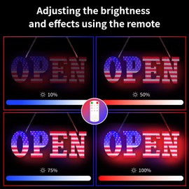 LED Open Signs for Business, Plug In Electric Light Up Open Signs with 12 Scene Modes. Ultra Bright Adjustable Light Up Open Sign Led for Storefront Window Glass Door Shop Store Restaurant (American Flag, 30 "x 10")