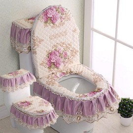 [Dajilong] Italian velvet lace zipper toilet mat set, warm purple floral garden set of 3, 1 set / [다있지롱] 이태리 벨벳 레이스 지퍼 변기 매트 세트, 웜퍼플 플로럴 가든 3개 세트, 1세트