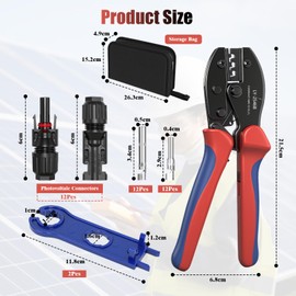 Dalephoric Solar crimping tool set for 2.5/4/6 mm² PV cable, with 1 MC4 crimping pliers, 12 pairs of cable connectors, 12 pairs of male female plugs and 2 wrenches, IP68 waterproof, crimping pliers